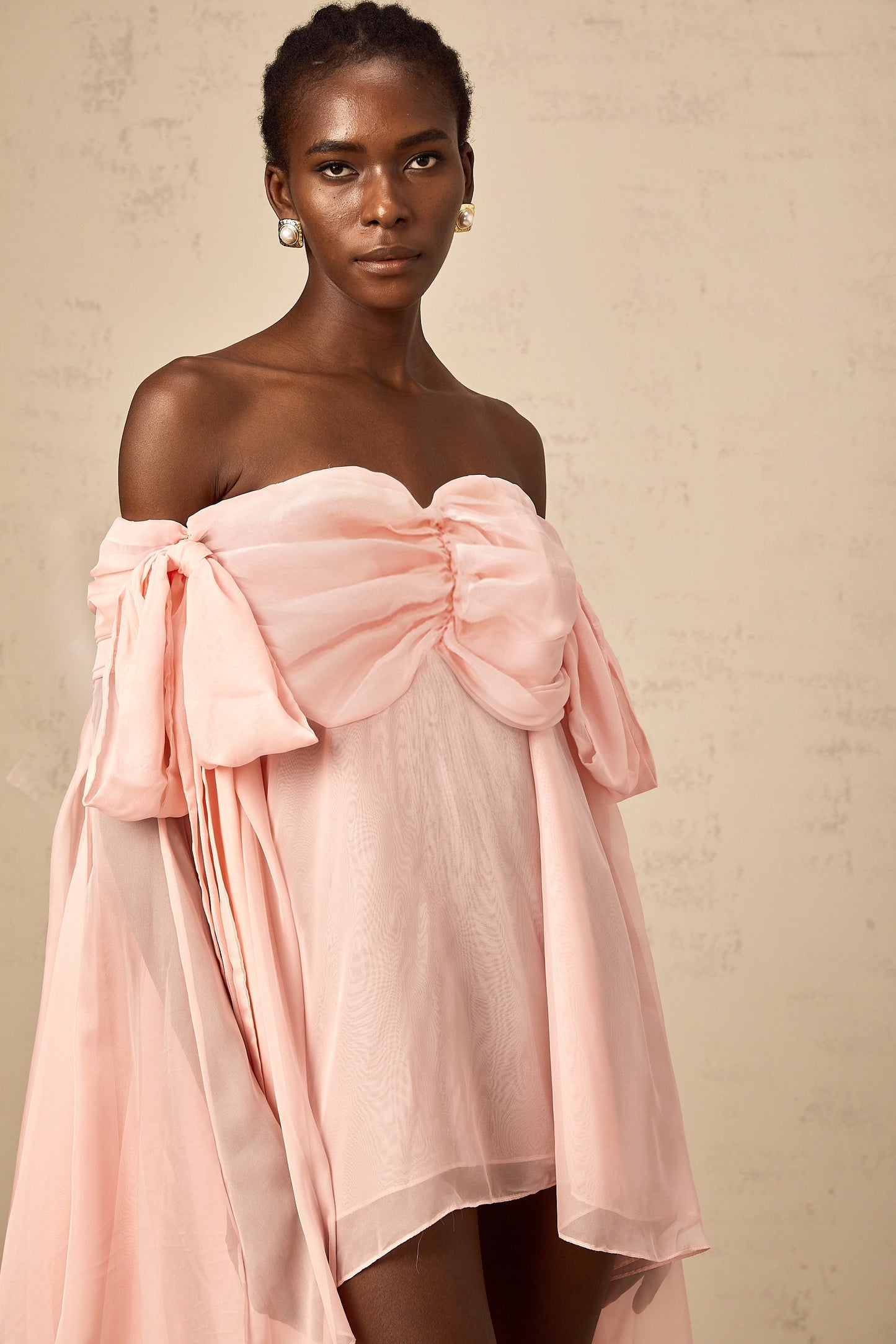 Avril pink bow draped slip mini dress