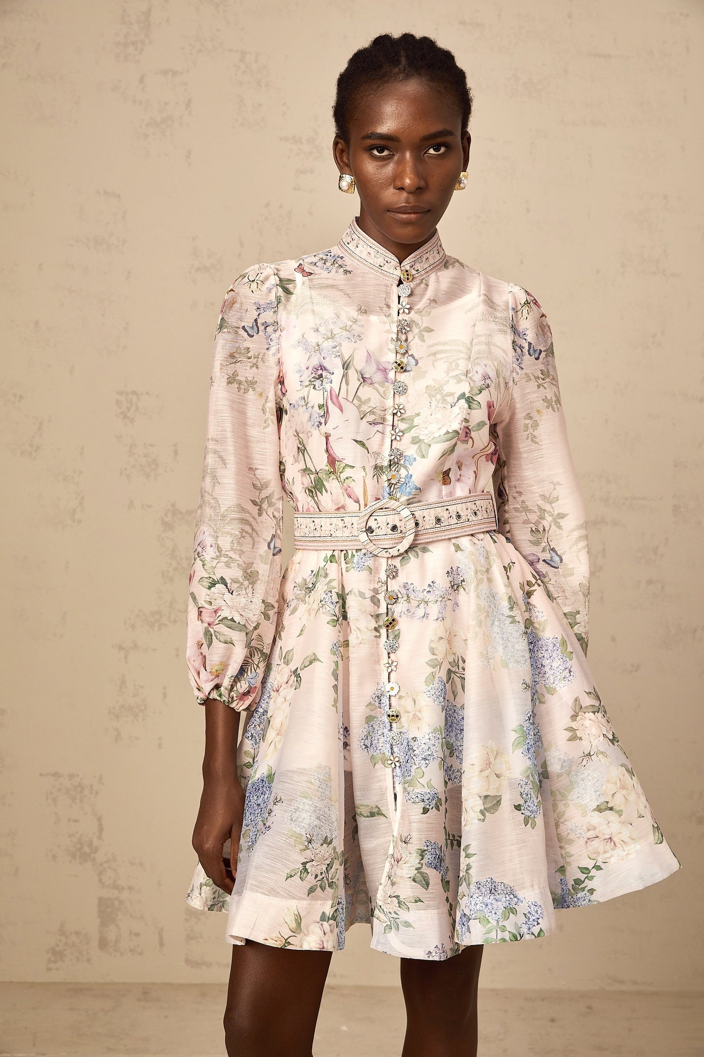 Fabienne light-pink floral-print mini dress