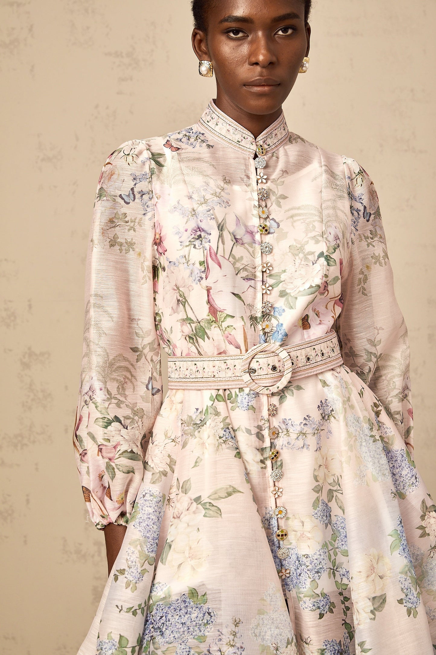 Fabienne light-pink floral-print mini dress