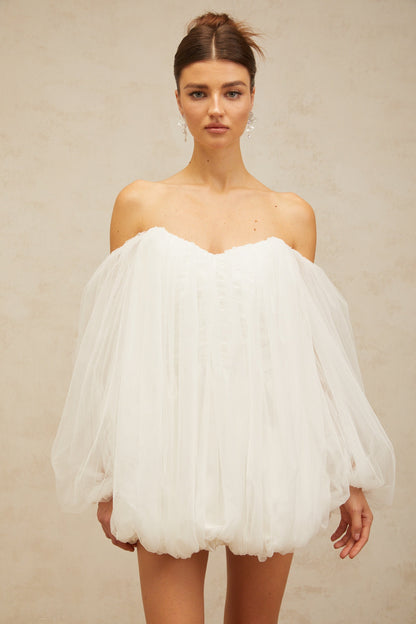 Avril layered bubble tulle mini dress in White