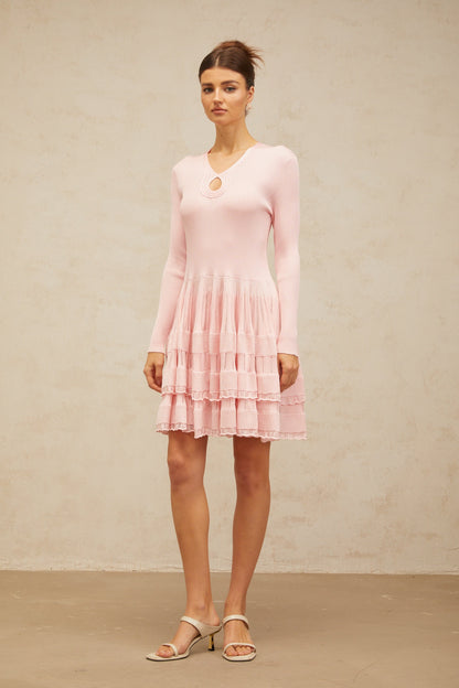 Mathilde pink keyhole-detail ribbed-knit mini dress