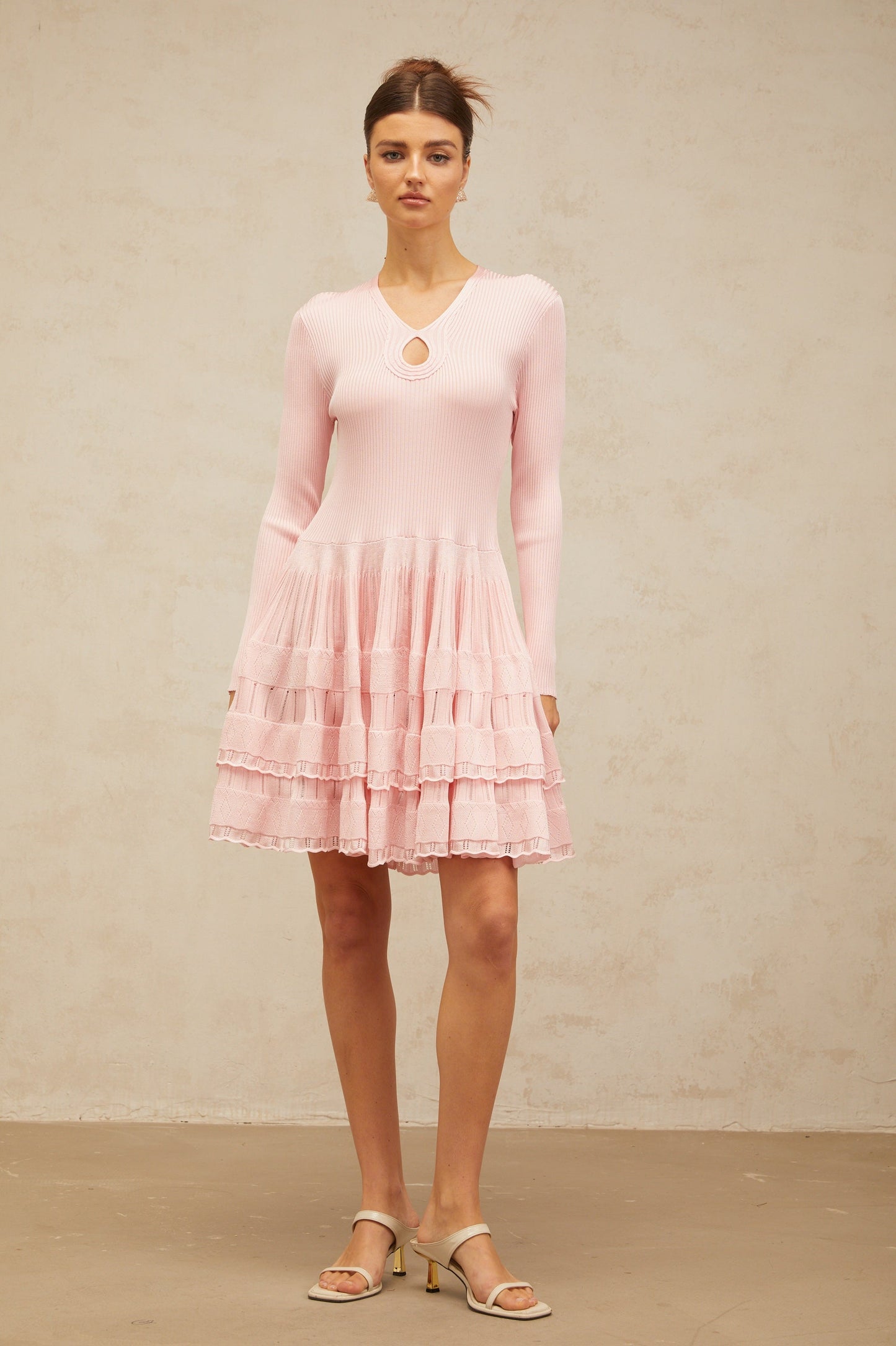 Mathilde pink keyhole-detail ribbed-knit mini dress