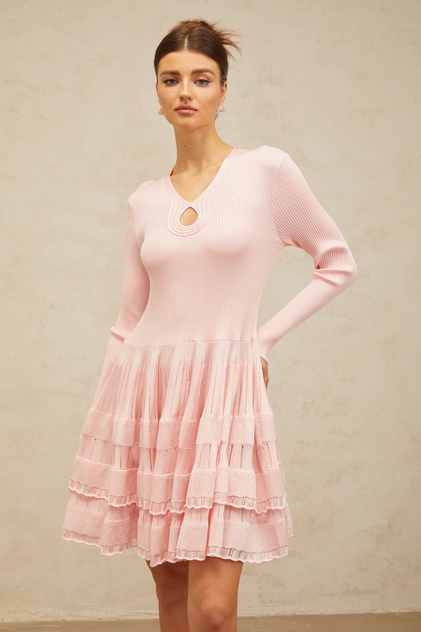 Mathilde pink keyhole-detail ribbed-knit mini dress