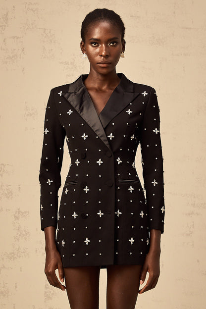 Quincie black crystal panelled mini blazer dress