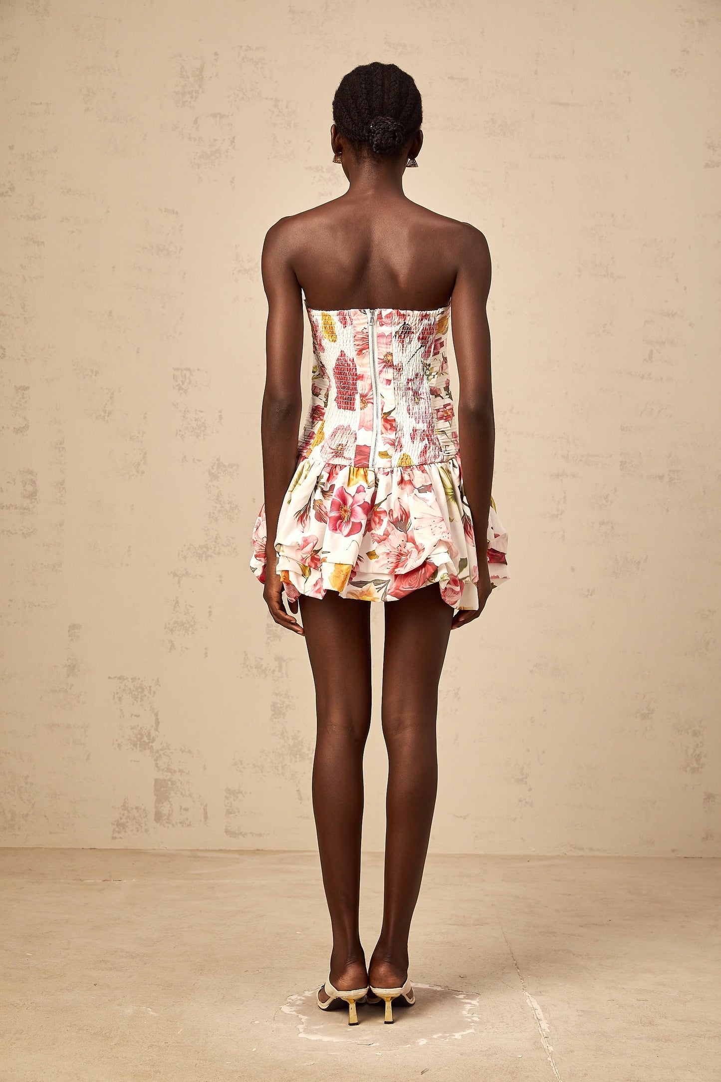 Inès pink floral-print smocked mini dress