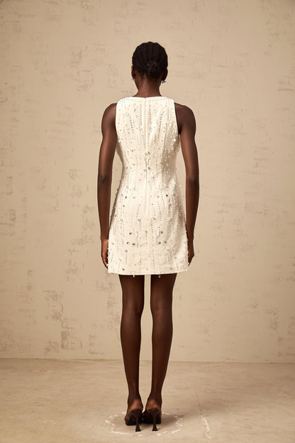 Flavie white A-line embellished mini dress