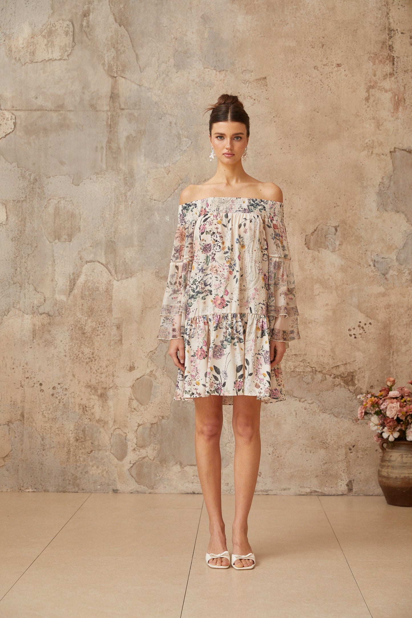 Yasmine smocked floral-print mini dress