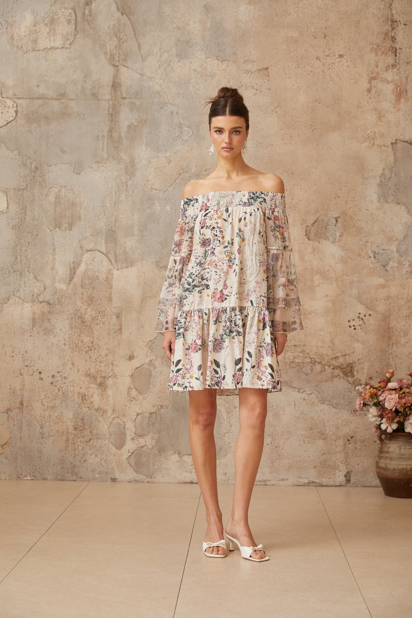 Yasmine smocked floral-print mini dress