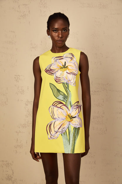 Irène Yellow Sequin Floral Embroidered Mini Dress