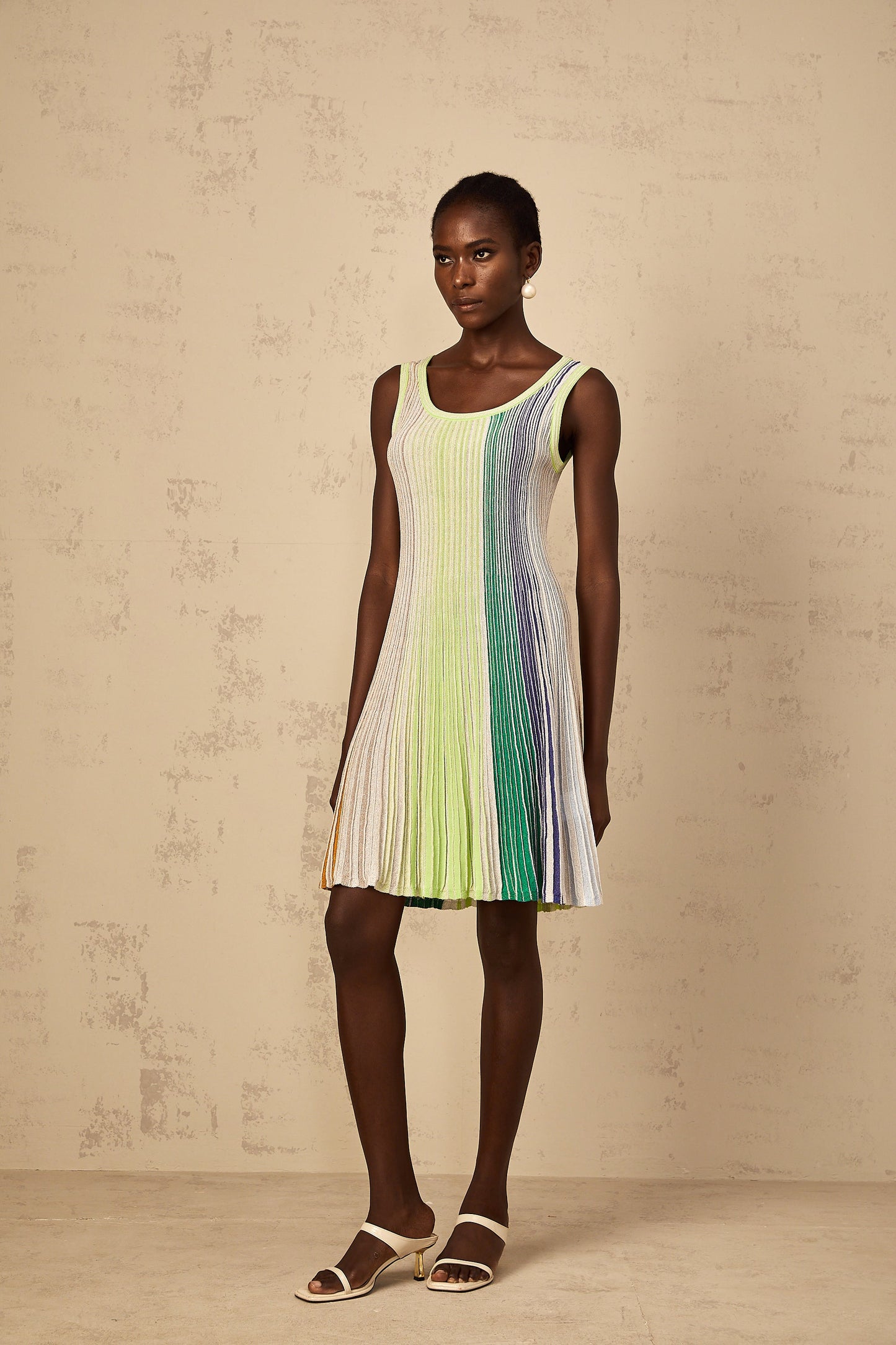 Amaryllis Green Sequin Striped Knit Mini Dress