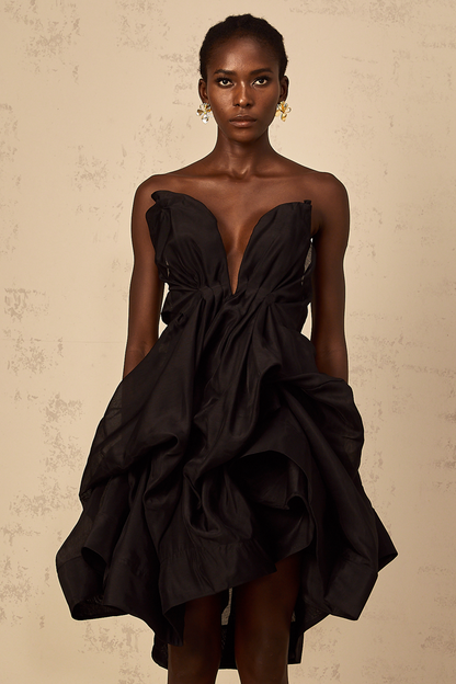 Elida Asymmetrical Pleated Cocktail Mini Dress