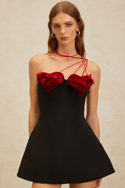 Anouk Black Heart Appliqué Flared Mini Dress