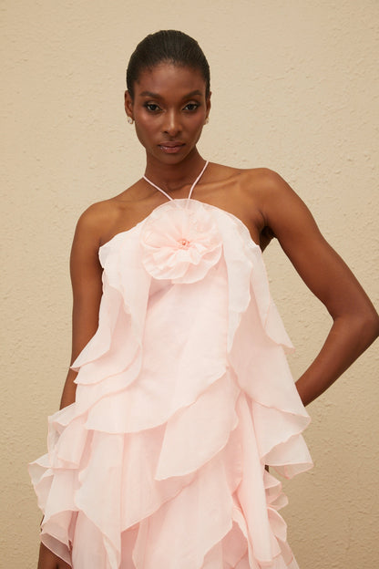 Lucie Pink Tiered Ruffled Mini Dress