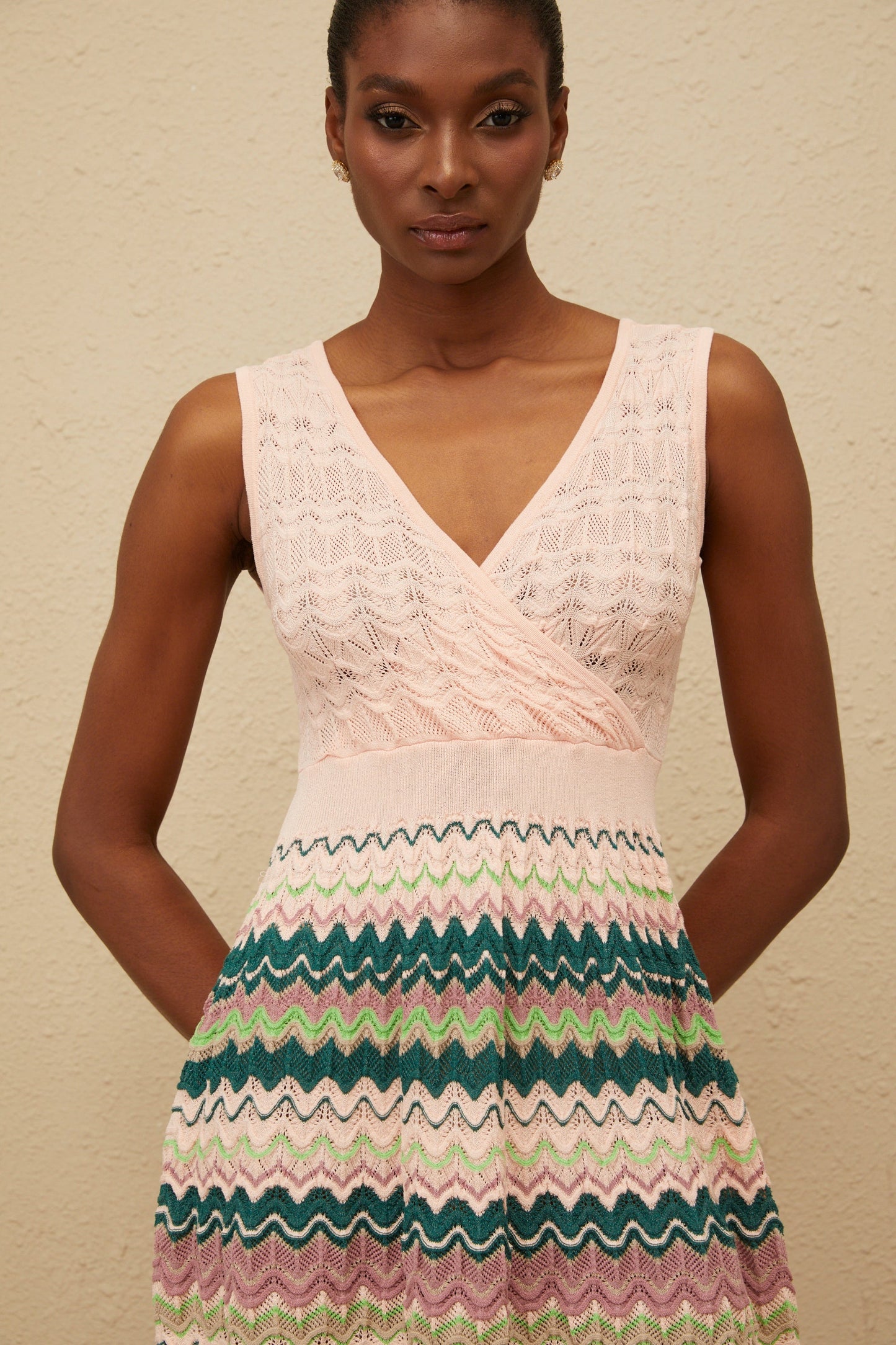 Maxanne Pink Wave Knit Mini Dress