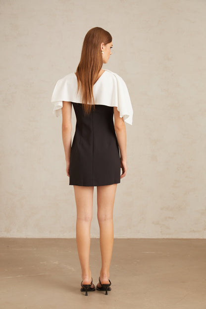 Constance Black A-Line Mini Dress with Cape Detail