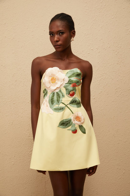 Abigail Yellow Floral Embroidered Mini Dress