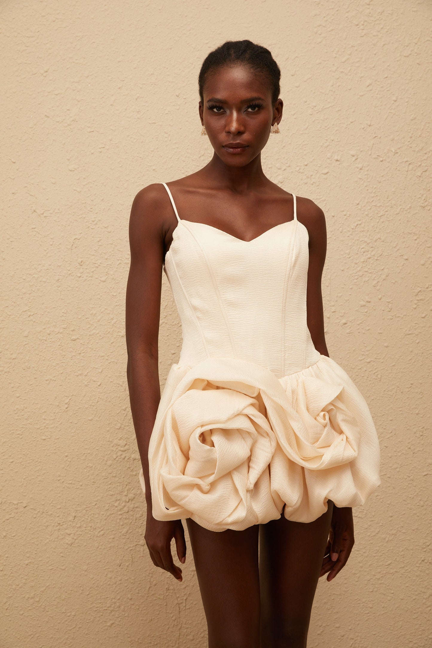 Melanie Neutral 3D Petal Bubble Mini Dress