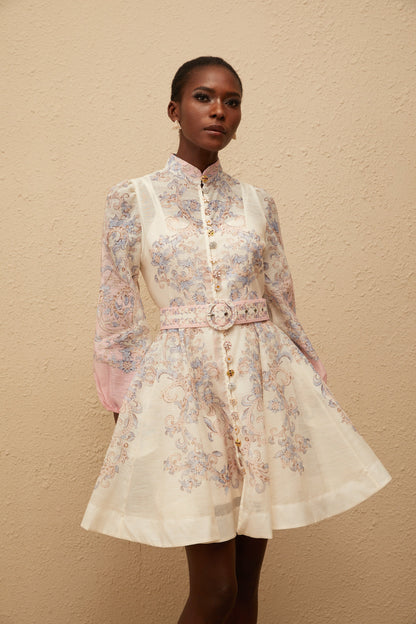Fabienne Neutral Floral Print Mini Dress