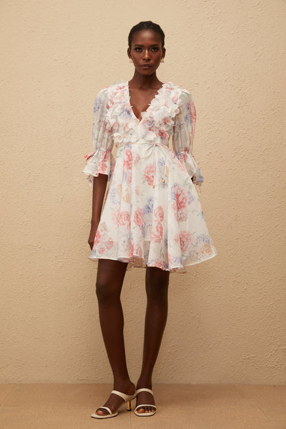 Téa White Floral Appliqué Mini Dress