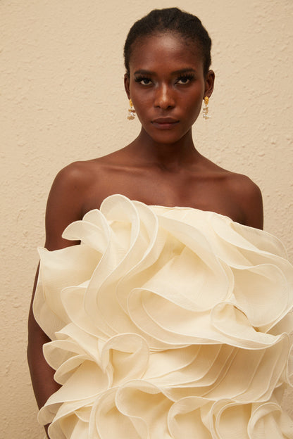 Ruby White 3D Petal Layered Mini Dress