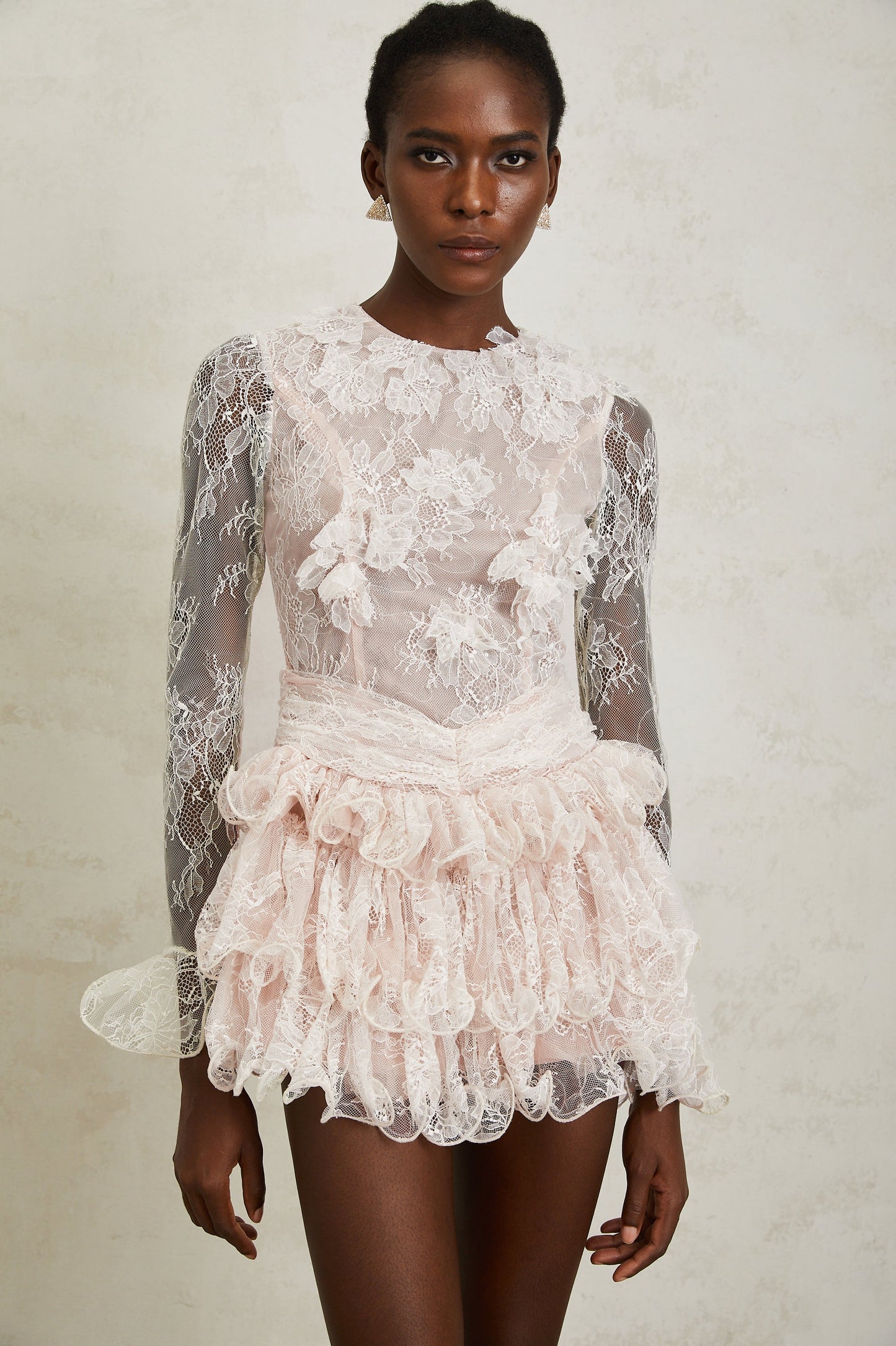 Baptistine White Floral Lace Tiered Mini Dress