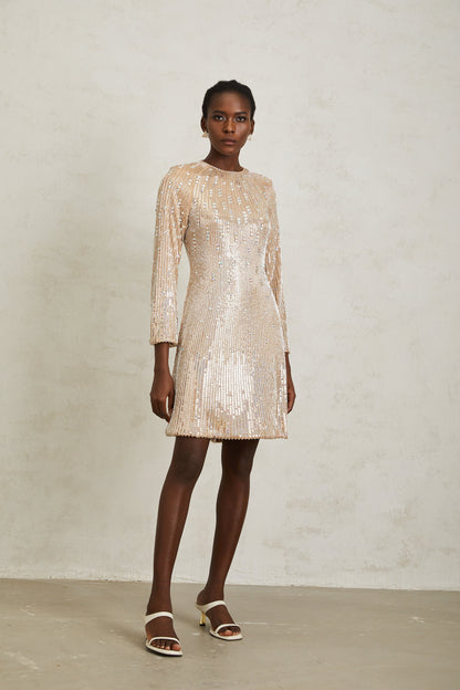 Concha Neutral Sequined Mini Dress