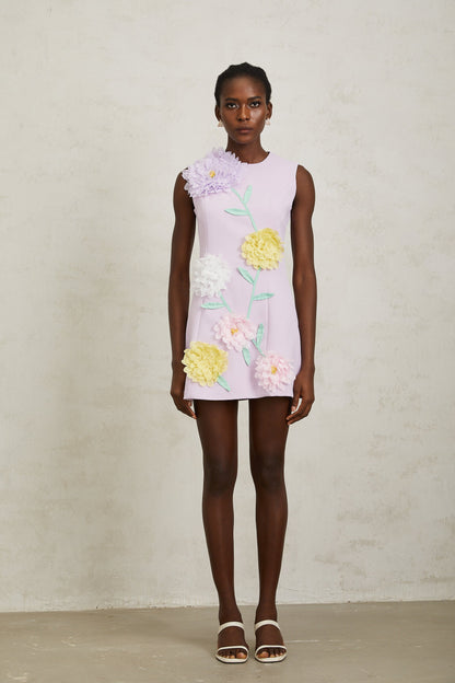 Véronique Purple 3D Petal Sleeveless Mini Dress