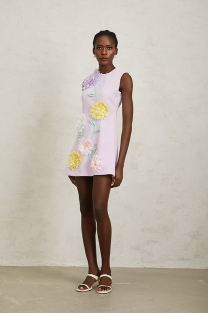 Véronique Purple 3D Petal Sleeveless Mini Dress