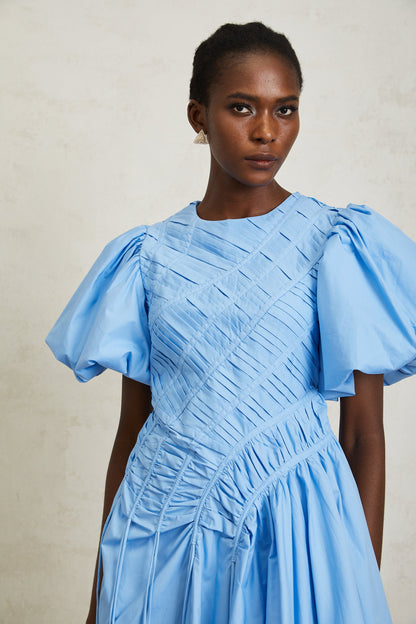 Amaryllis Blue Ruched Drawstring Hem Mini Dress