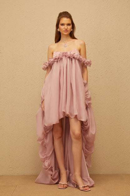 Brooklyn Pink Glossy Bubble Hem Mini Dress