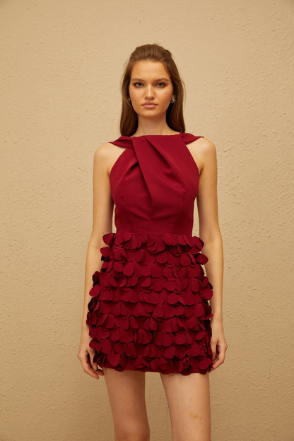 Océane Red Open Back 3D Petal Mini Dress