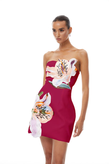 Automne Pink Floral Embroidered Mini Dress