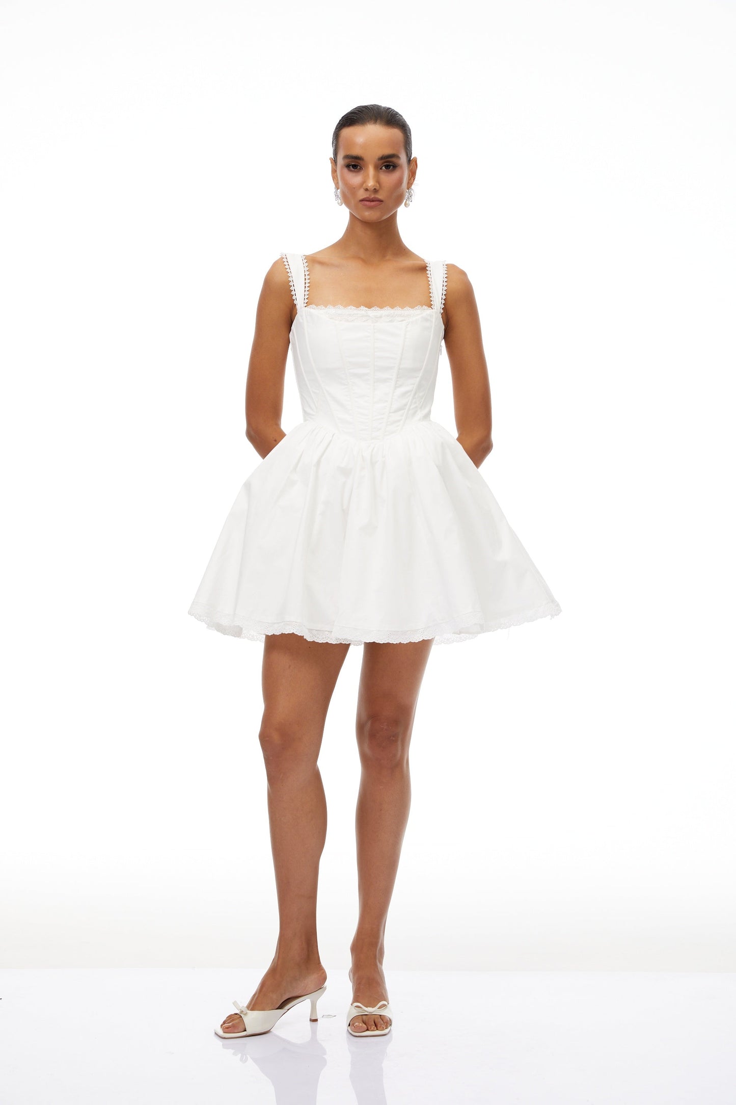 Béatrice White Lace Trim Corset Mini Dress