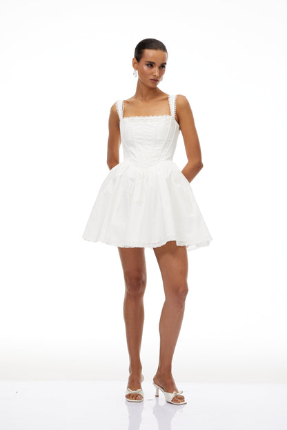 Béatrice White Lace Trim Corset Mini Dress