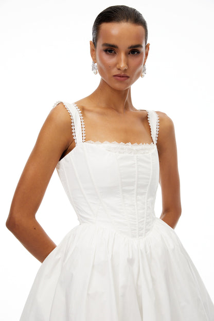 Béatrice White Lace Trim Corset Mini Dress