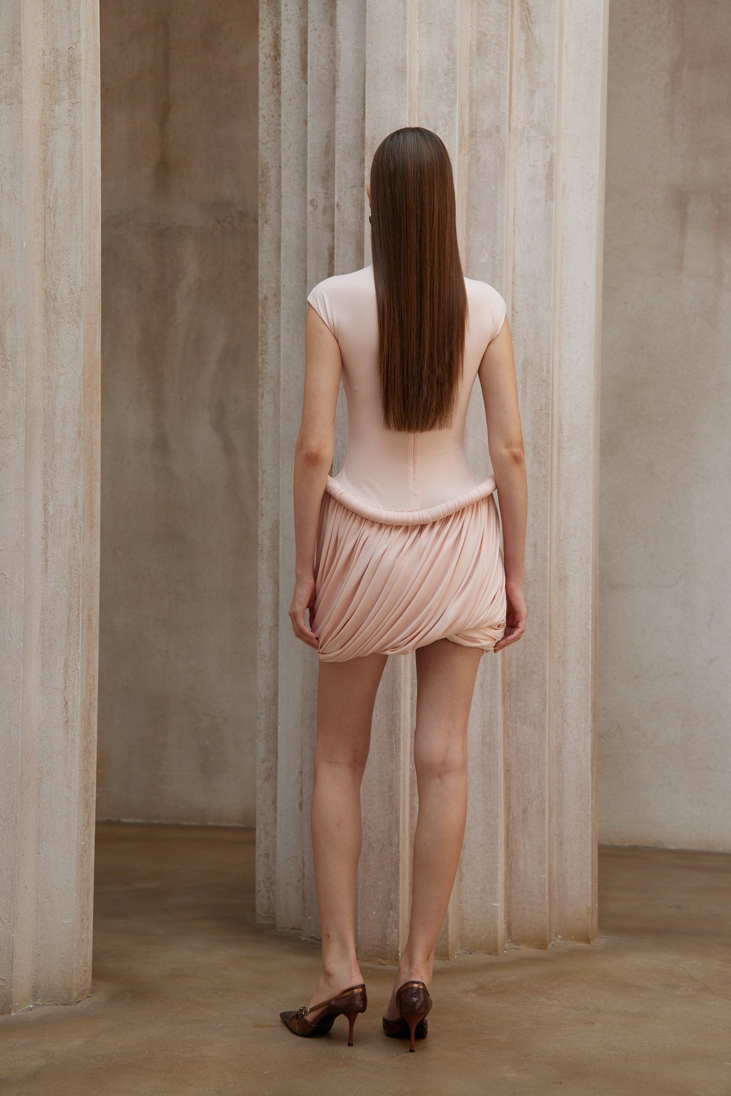 Fleur Pink Ruched Bubble Hem Mini Dress