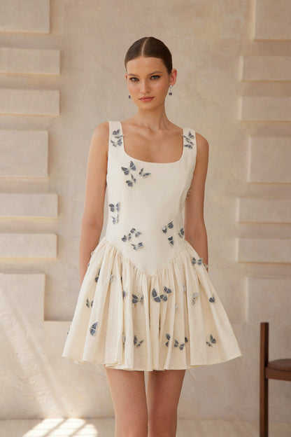 Ophélie White Butterfly Embroidered Mini Dress
