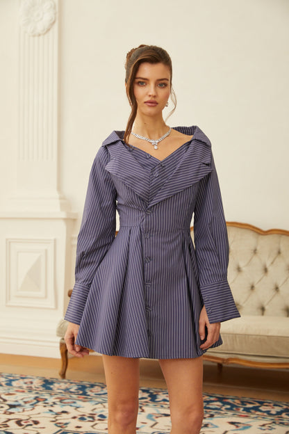 Rita Blue Pinstriped Mini Shirt Dress