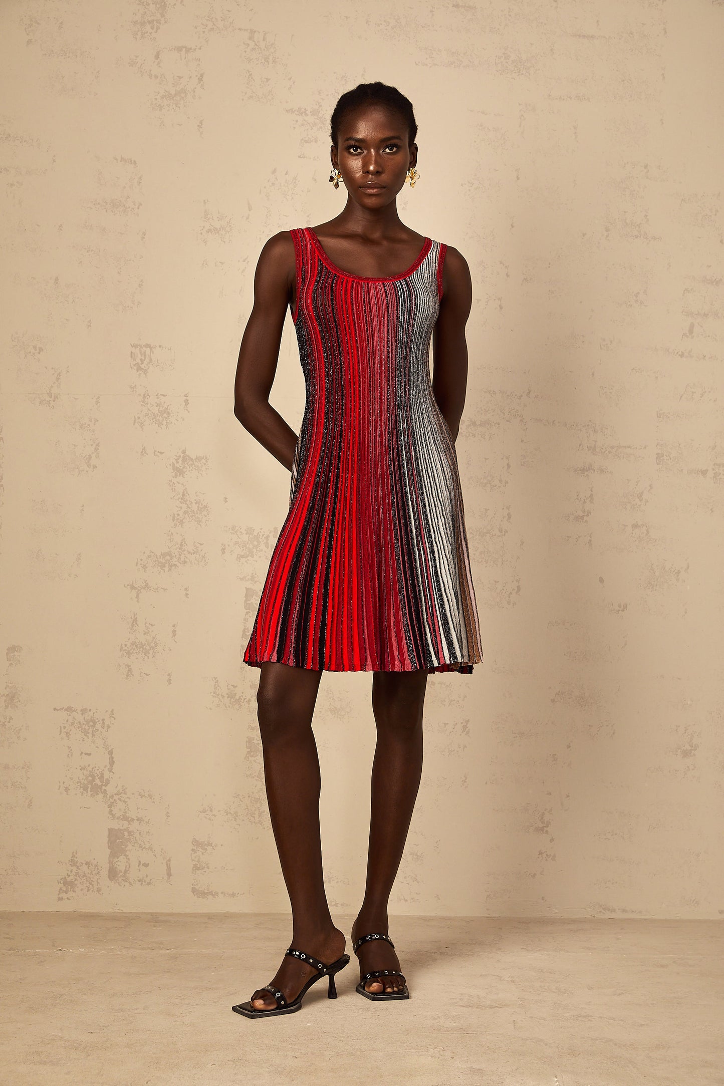 Amaryllis Red Sequin Striped Knit Mini Dress