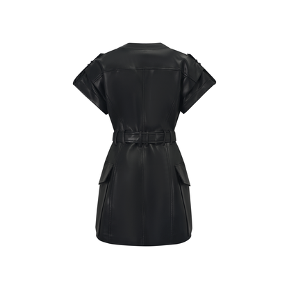 Amarante Black Double-Breasted Leather Mini Dress