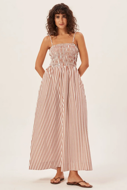 Maud Smocked Stripe Tube Maxi Dress-Sunfere