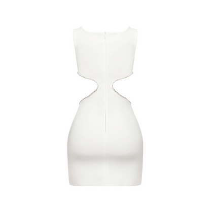 Hollow Out Sleeveless White Mini Dress