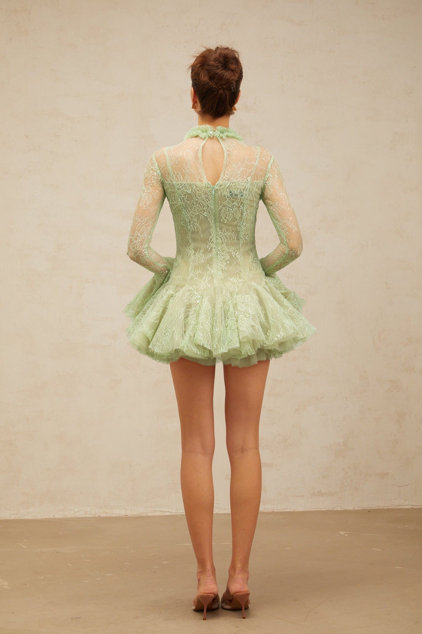 Mélodie green embroidered flared mini dress