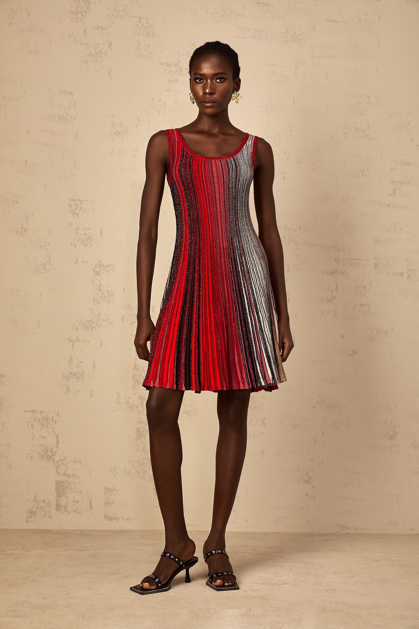 Amaryllis Red Sequin Striped Knit Mini Dress