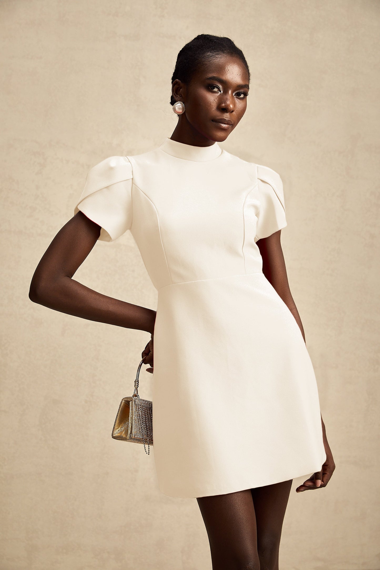 Anna White Petal Sleeve Cut Out Bow Mini Dress