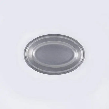 Vintage INOX oval stainless steel plate with a chic design, suitable for versatile use and available in various sizes.