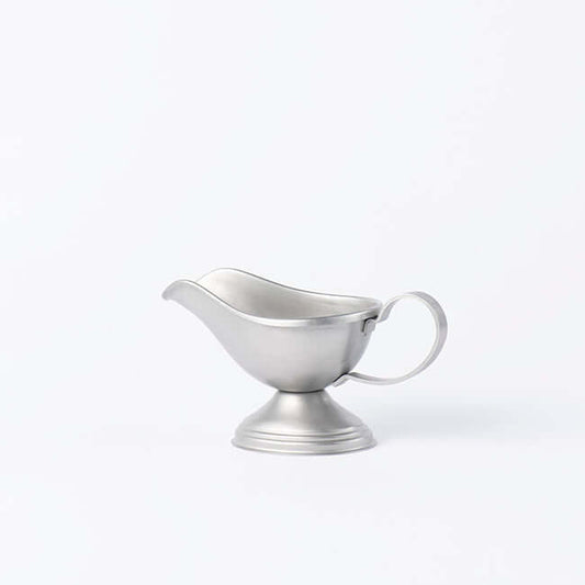 Vintage INOX stainless steel sauce pot with chic design, 200ml capacity, made in Japan, ideal for versatile kitchen use.