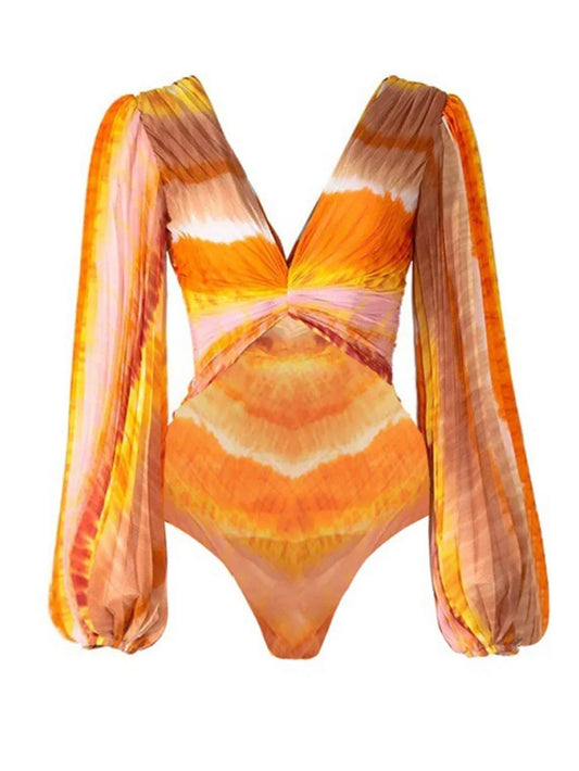 Exquisite Tie-Dye Pleated One-Piece Swimsuit
