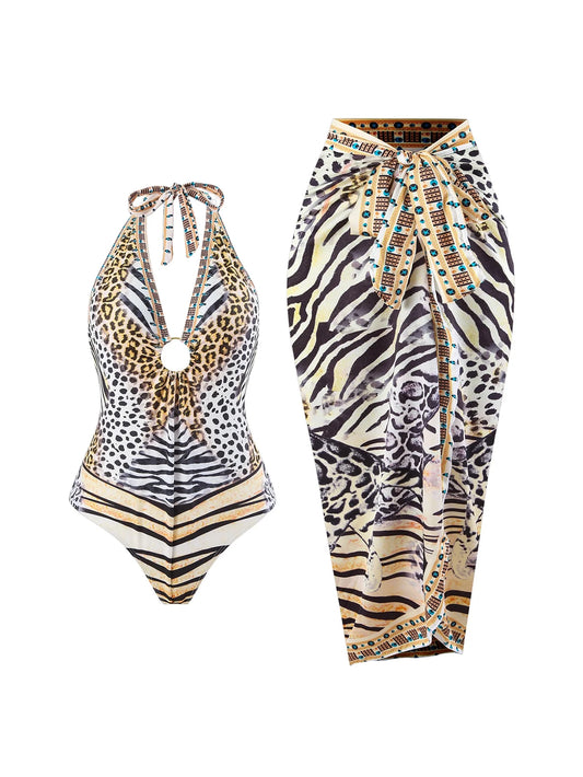 Exotic Animal Print Swimsuit Two-Piece Set