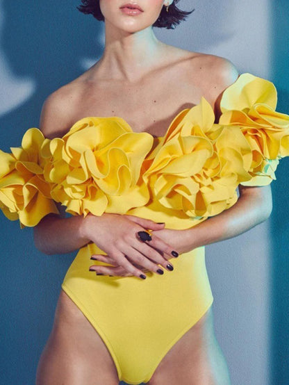 Floral Solid Color One Piece Swimsuit